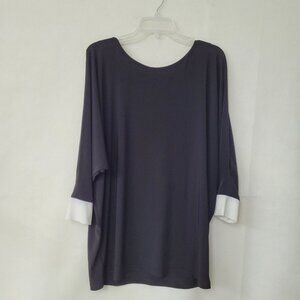 Frank Lyman Design Top Womens 6 Black Tunic Dolman‎ Slit Sleeve Contrast Cuff
